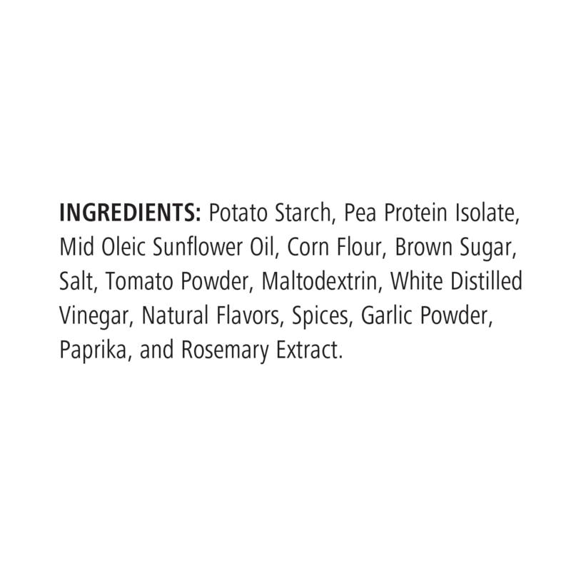 Ingredients list for NaturalVive Protein Chips including potato starch, pea protein isolate, spices, and more.