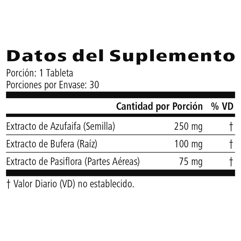 Supplement label with ingredient amounts and percentages on a white background
