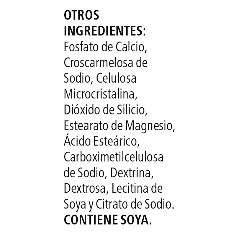 List of ingredients in Spanish on a white background